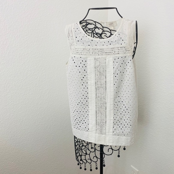 LOFT M EMBROIDERED SLEEVELESS white blouse - Picture 1 of 7